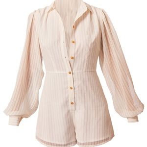 Stone Stripe Balloon Sleeve Shirt Romper